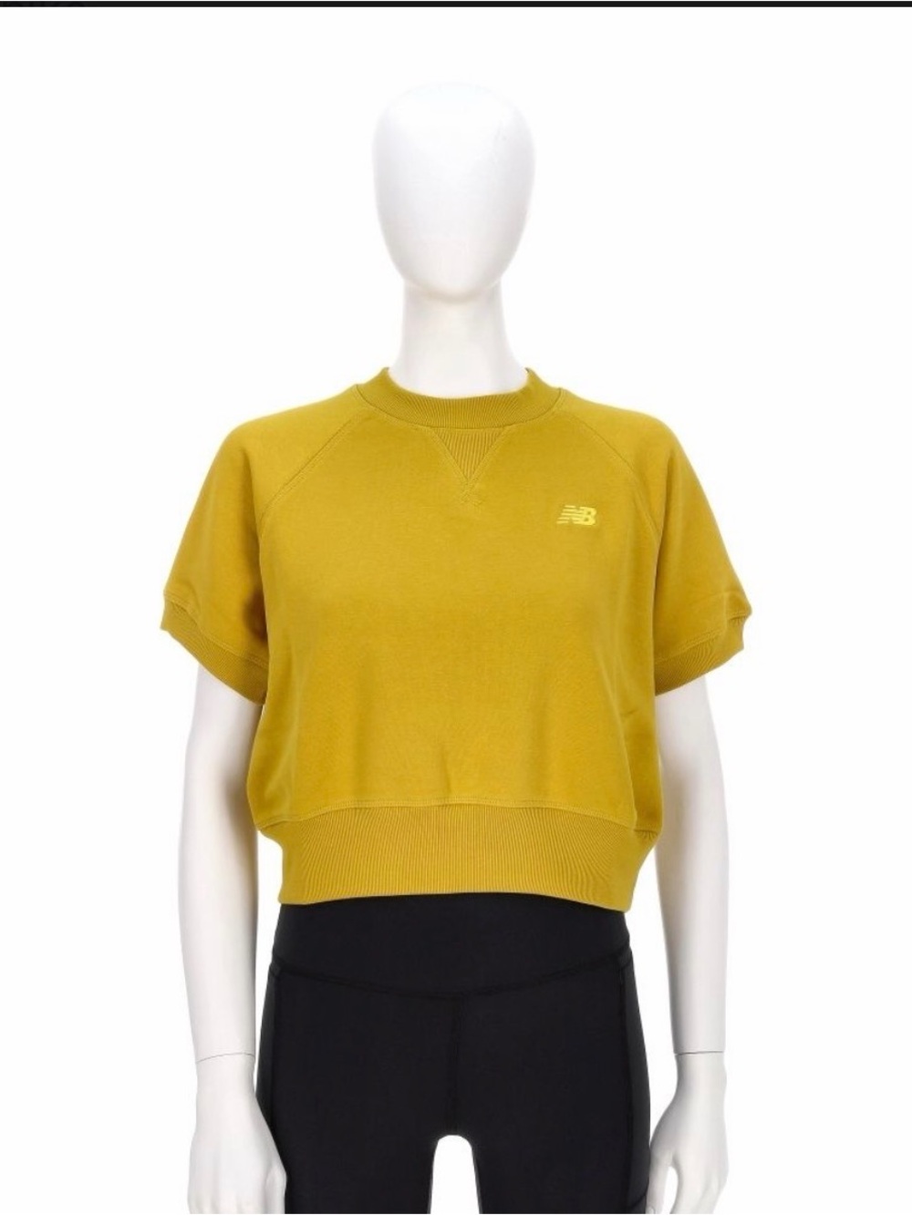 New Balance Cropped Short Sleeve Sweatshirt in Mustard Yellow